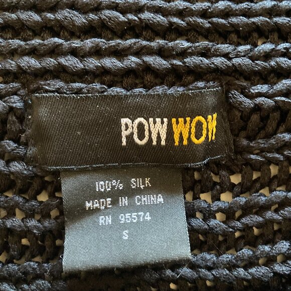 Vintage 90's Y2K POW WOW  Black Silk Sleeveless Chunky Knit Sweater Top Boatneck - Picture 2 of 2